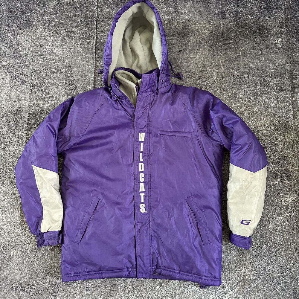 Men's Vintage 90's Kansas State Wildcats Purple Gray Hooded Puffer Jacket Sz S